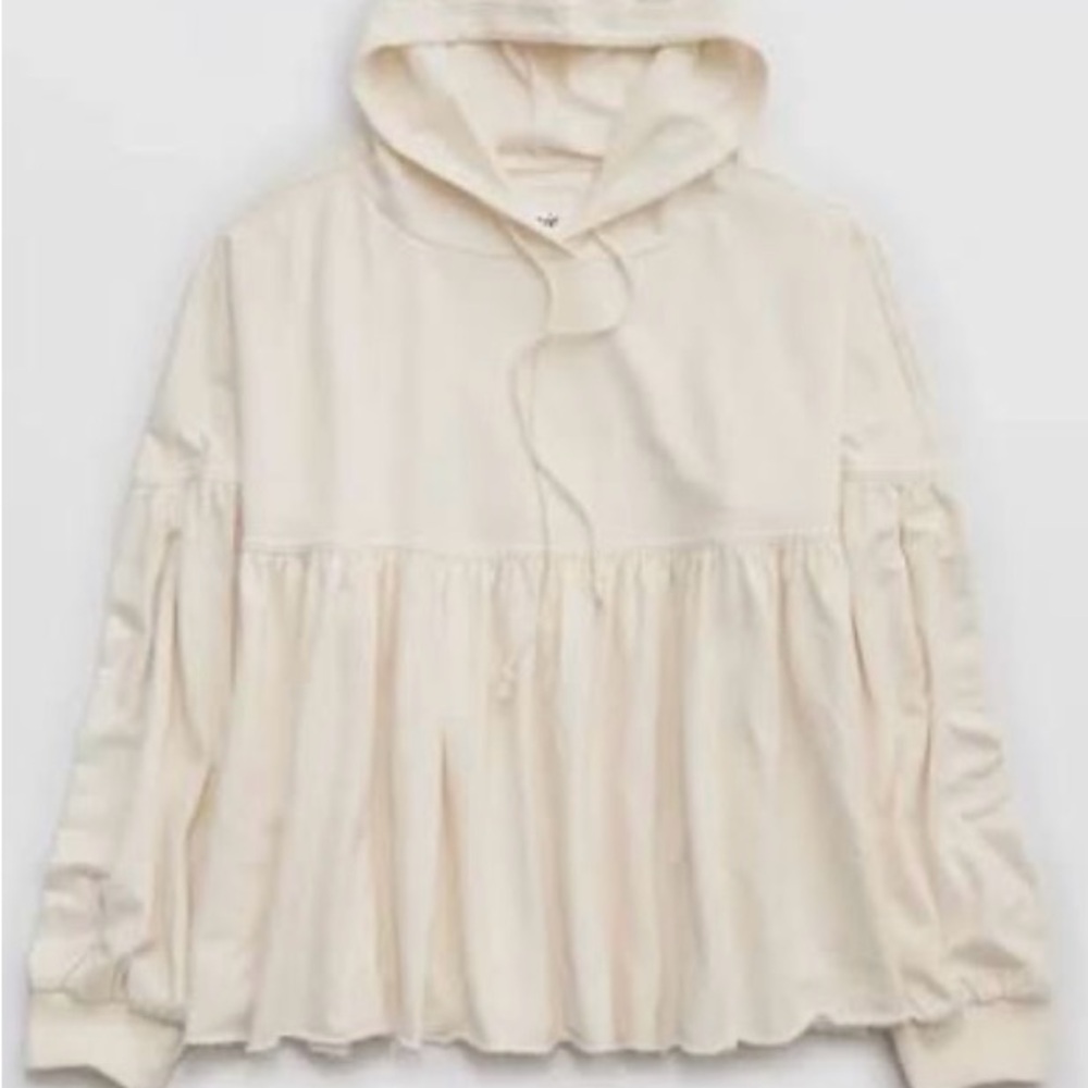 aerie Cream Hooded Peplum Sweatshirt